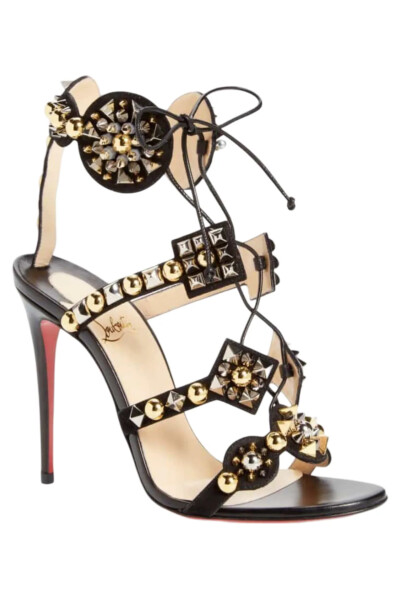 Image 6 of Christian Louboutin Black Shiny Nappa Studded Kaleikita 100 Sandals