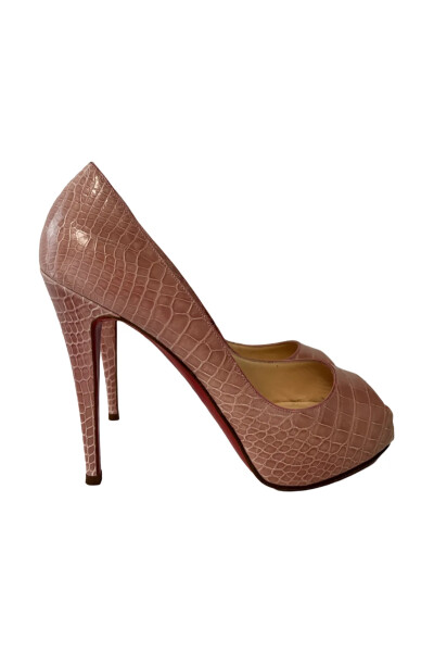 Image of Christian Louboutin Beige Croco Lady Peep Platform Pump