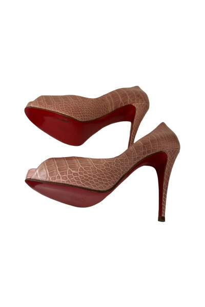 Image 4 of Christian Louboutin Beige Croco Lady Peep Platform Pump