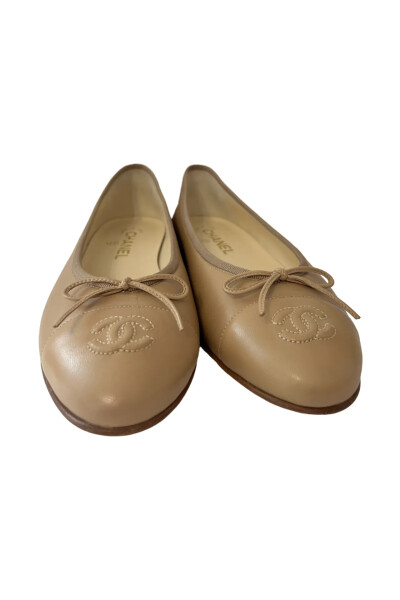 Image 2 of Chanel Beige Leather Ballet Flats