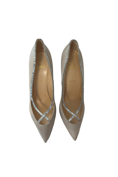 Image 3 of Christian Louboutin Beige ‘Super Vic’ 100 Crystal Embellished Pumps