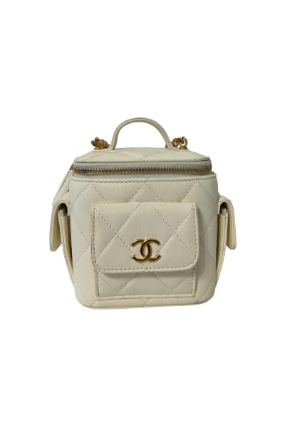 Image of Chanel White Quilted Leather Cube Vanity Mini Bag