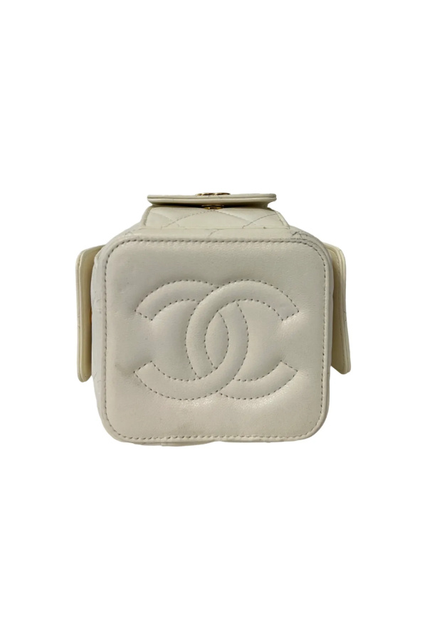 Chanel White Quilted Leather Cube Vanity Mini Bag White