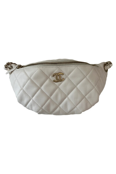 Image of Chanel White Quilted Leather Belt Bag