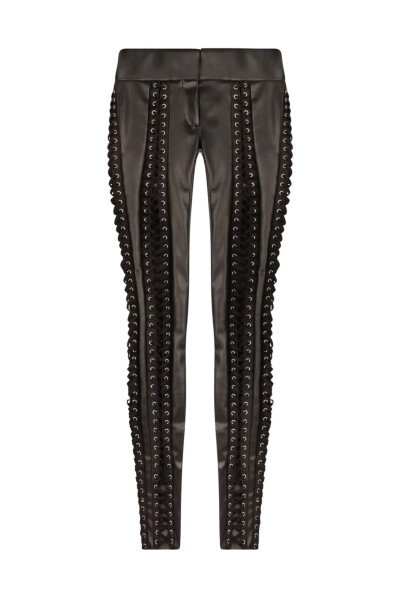 Image of Dolce & Gabbana Black Faux leather pants with lacing and eyelets