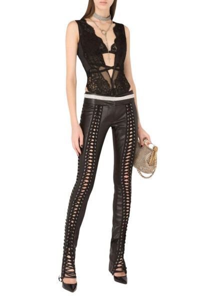 Image 2 of Dolce & Gabbana Black Faux leather pants with lacing and eyelets