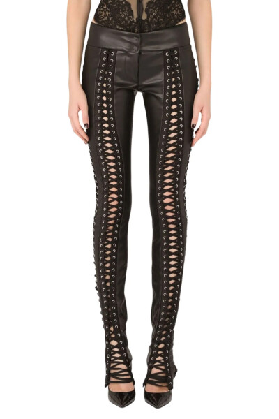 Image 3 of Dolce & Gabbana Black Faux leather pants with lacing and eyelets