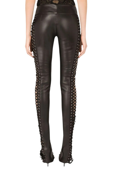 Image 4 of Dolce & Gabbana Black Faux leather pants with lacing and eyelets