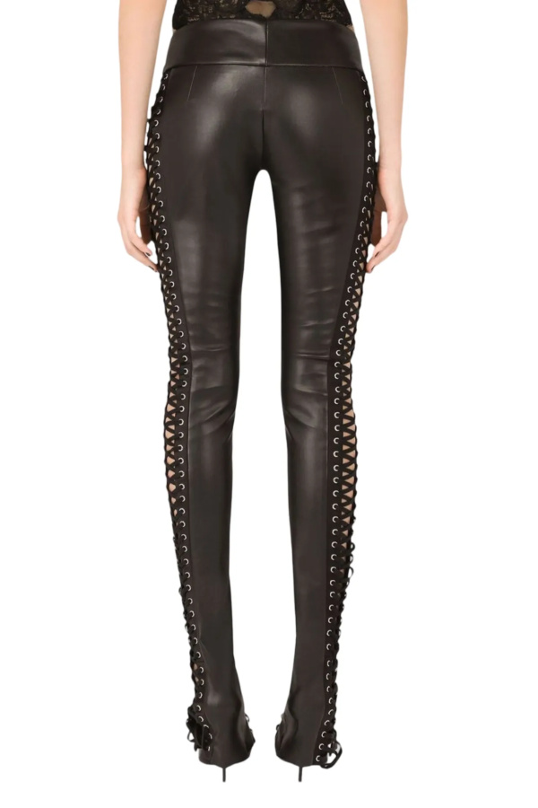 Dolce & Gabbana Black Faux leather pants with lacing and eyelets Black