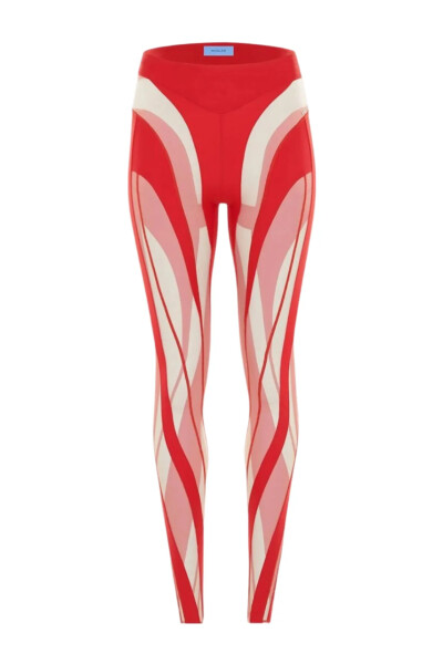 Image of MUGLER Red and Nude Sheer Spiral Leggins