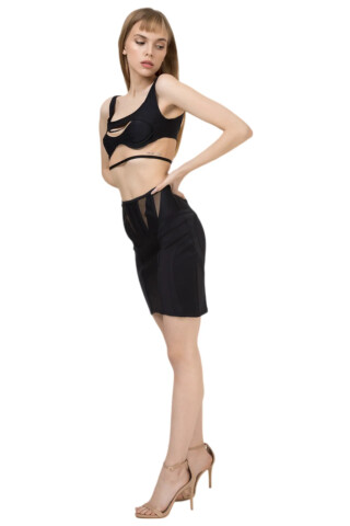 MUGLER Black Sheer Tulle Sports Bra Black