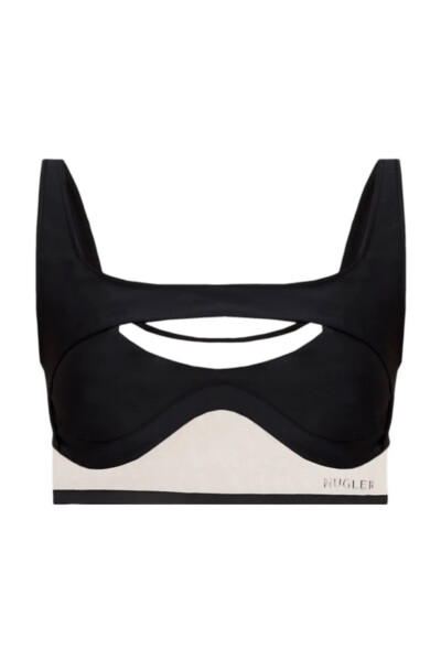 Image of MUGLER Black Sheer Tulle Sports Bra