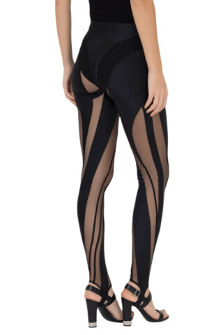 MUGLER Black Leggings with mesh inserts and cuffs Black