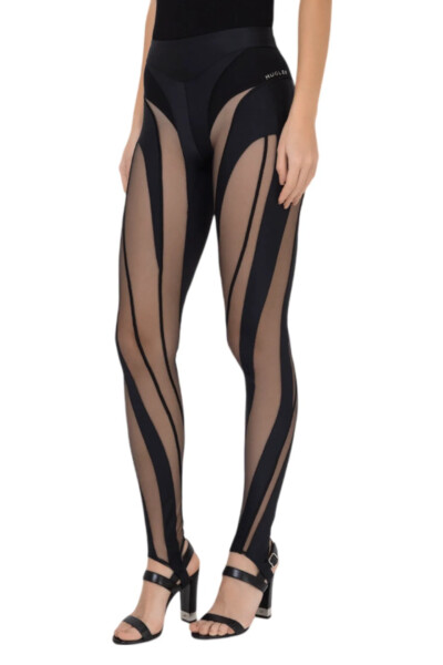 Image 4 of MUGLER Black Leggings with mesh inserts and cuffs