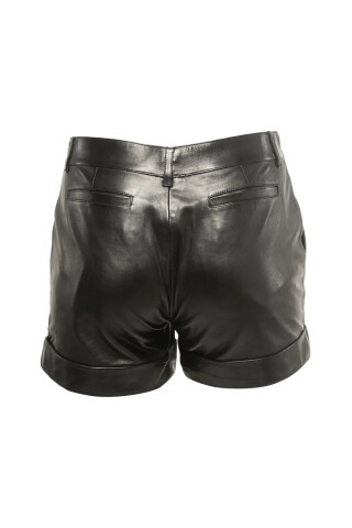 Saint Laurent Black Leather High Waist Mini Shorts Black