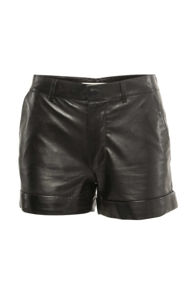 Image of Saint Laurent Black Leather High Waist Mini Shorts