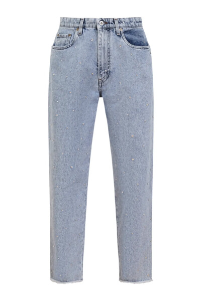 Image of Miu Miu Light Blue Denim Jeans in Crystal