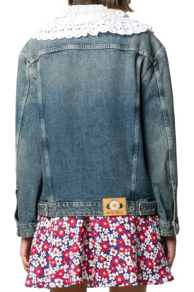 Image 4 of Miu Miu Blue Lace-Trim Denim Jacket