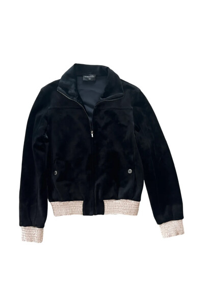 Image of Chanel Black Velvet Track Zip Jacket