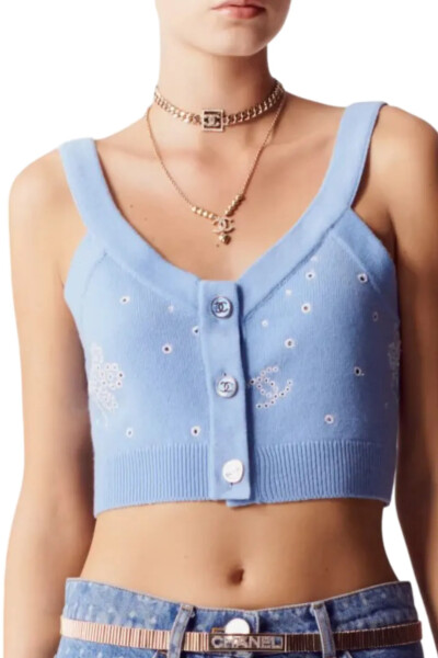 Image 3 of Chanel Light Blue Cashemir Crop Top