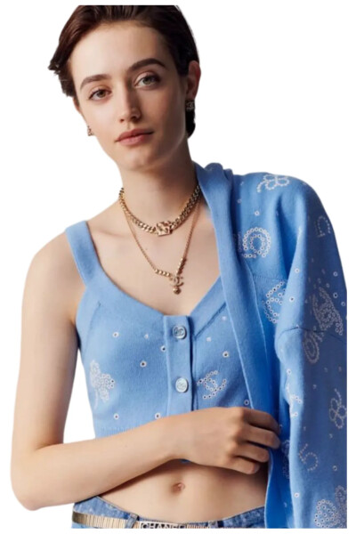 Image 2 of Chanel Light Blue Cashemir Crop Top