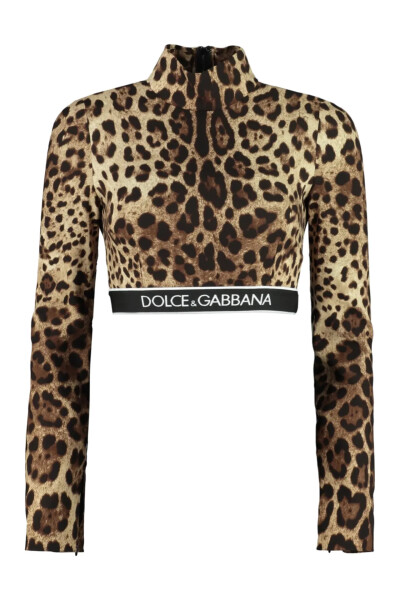 Image of Dolce & Gabbana Brown Leopard Crop-Top