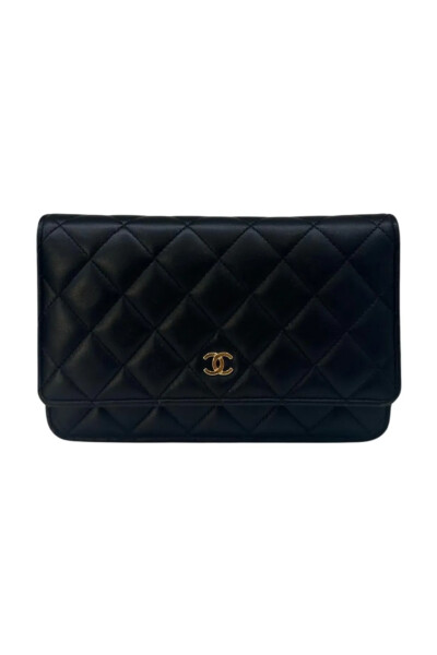 Image of Chanel Black WOC Lambskin wallet on chain