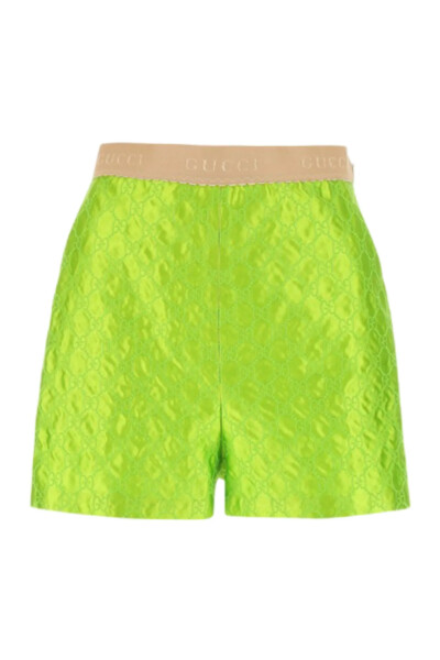 Image of Gucci Lime GG Embroidered Satin Shorts