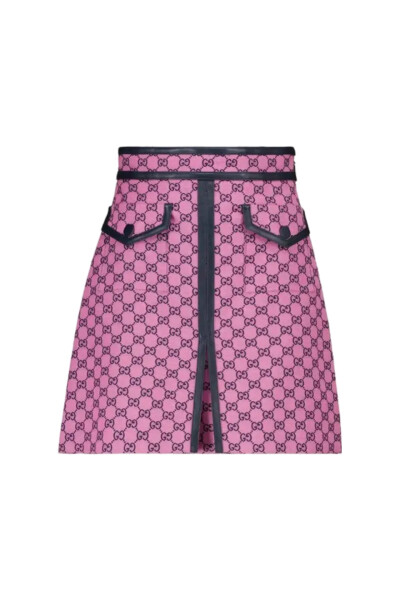 Image of Gucci Pink gg multicolor cotton-blend mini skirt