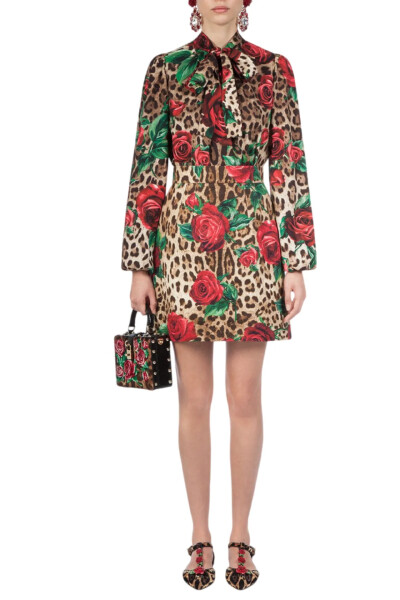 Image 2 of Dolce & Gabbana Brown Leopard Rose Print Mini Skirt