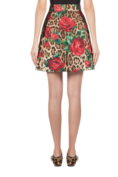 Image 4 of Dolce & Gabbana Brown Leopard Rose Print Mini Skirt