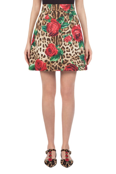 Image 3 of Dolce & Gabbana Brown Leopard Rose Print Mini Skirt