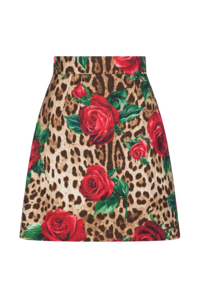 Image of Dolce & Gabbana Brown Leopard Rose Print Mini Skirt