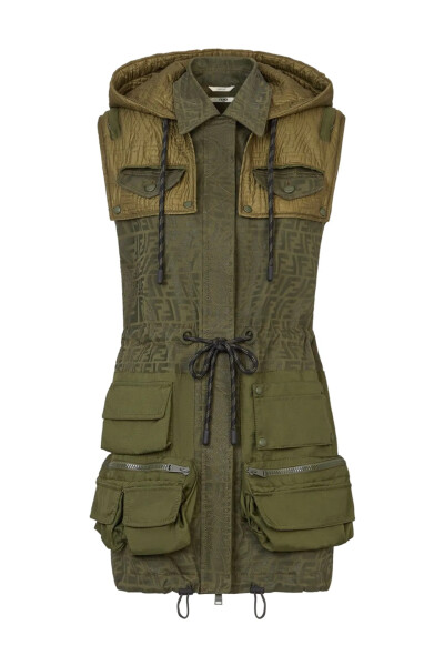 Image of Fendi Khaki FF Fish Eye hooded cargo dress