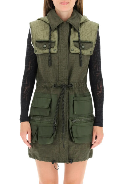 Image 2 of Fendi Khaki FF Fish Eye hooded cargo dress