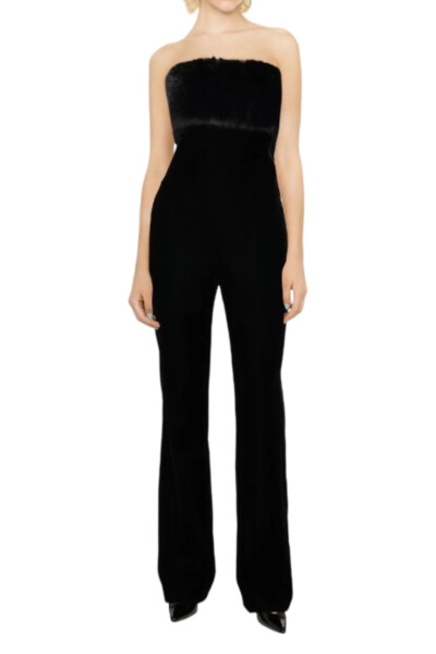 Image 2 of Saint Laurent Black Faux-fur Strapless Jumpsuit