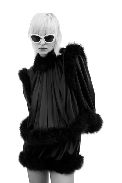 Image 2 of Saint Laurent Black mini dress with fur trim