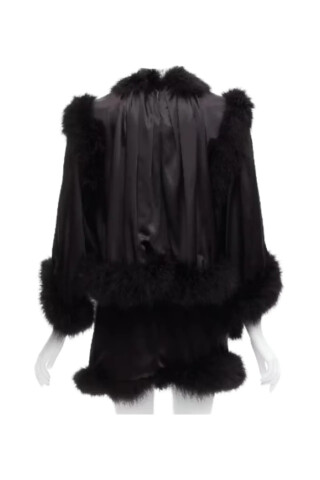 Saint Laurent Black mini dress with fur trim Black