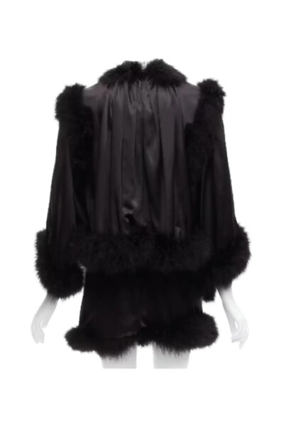 Image 4 of Saint Laurent Black mini dress with fur trim