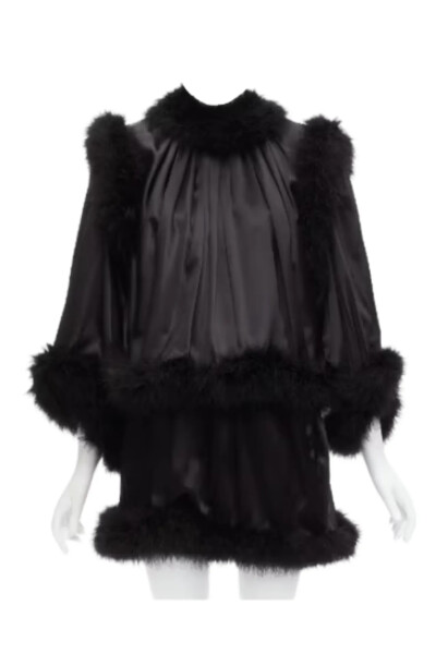 Image of Saint Laurent Black mini dress with fur trim