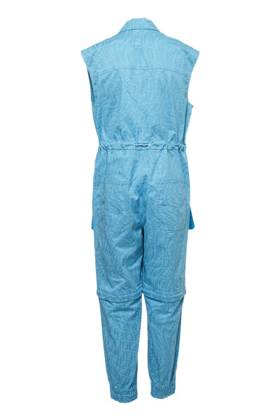 Image 2 of Fendi Blue Vertigo Print Cotton Drawstring Waist Sleeveless Jumpsuit