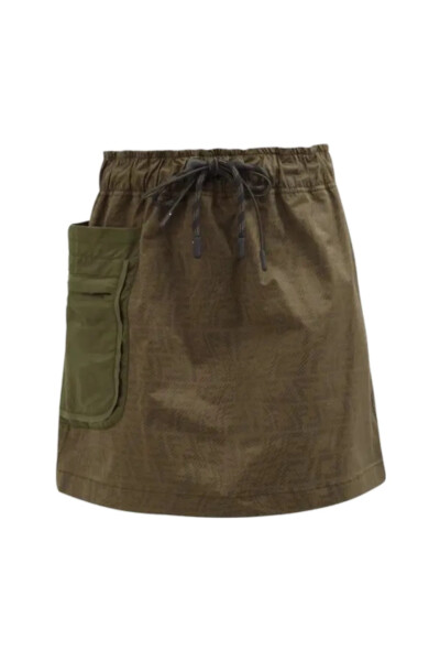 Image of Fendi Khaki FF Fisheye-Jacquard Denim Skirt