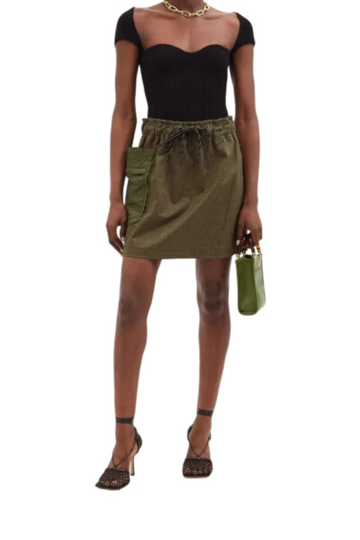 Image 2 of Fendi Khaki FF Fisheye-Jacquard Denim Skirt