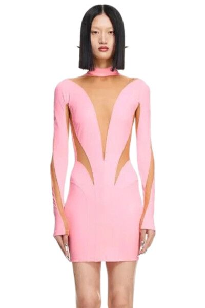 Image 3 of MUGLER Pink dress with transparent inserts