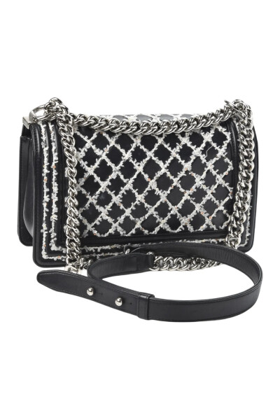 Image 2 of Chanel Black Calfskin Quilted White Sequin Stitch Medium Boy Bag