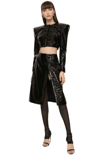 Image 3 of Dolce & Gabbana Black Cropped Single-breasted Jacket With Alligator Print