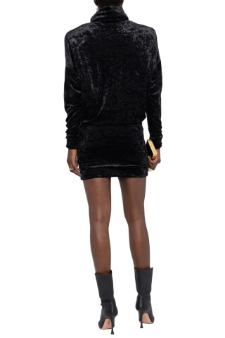 Saint Laurent Black High Neck Long-Sleeved minidress Black