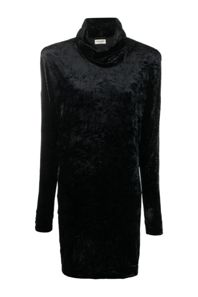 Image of Saint Laurent Black High Neck Long-Sleeved minidress