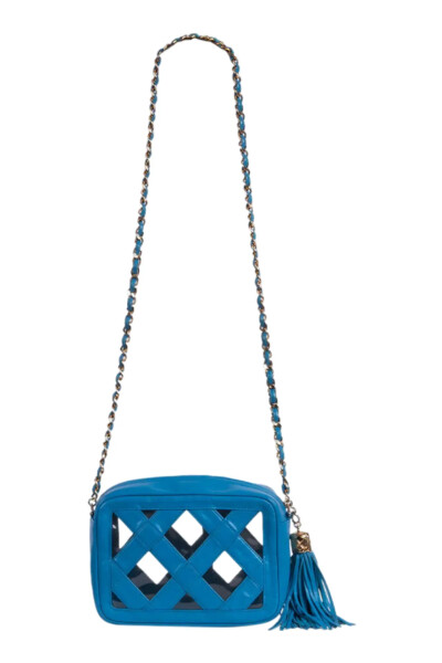 Image of Chanel Blue Vintage Camera Bag With Fringe