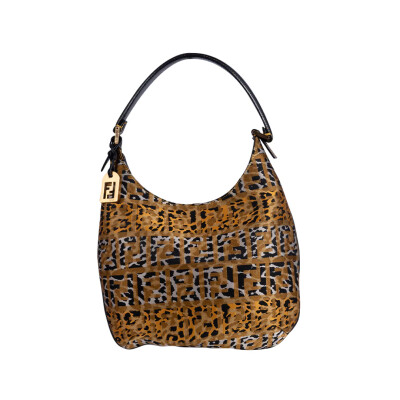 Image of Fendi Brown Vintage Hobo Handbag Animalier Canvas